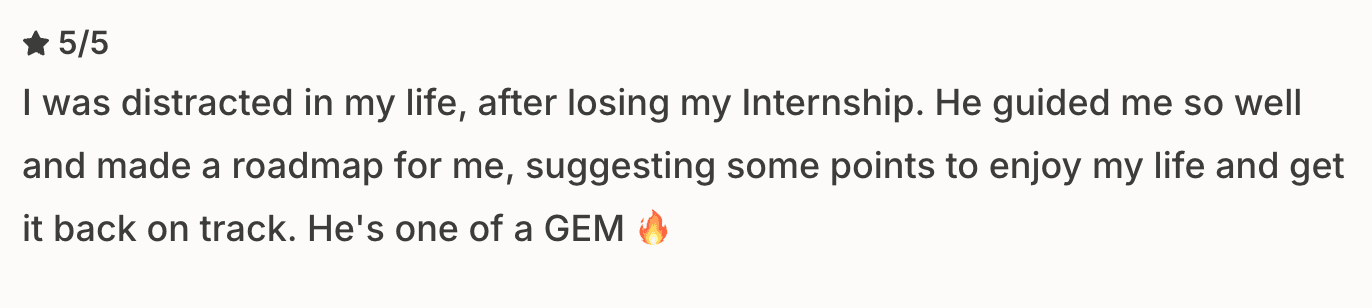 5-star review for 1:1 mentoring session